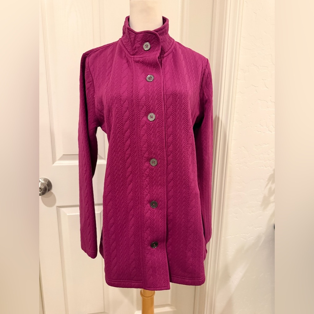 NWOT Appleseed's Magenta Cable-Knit Button Jacket